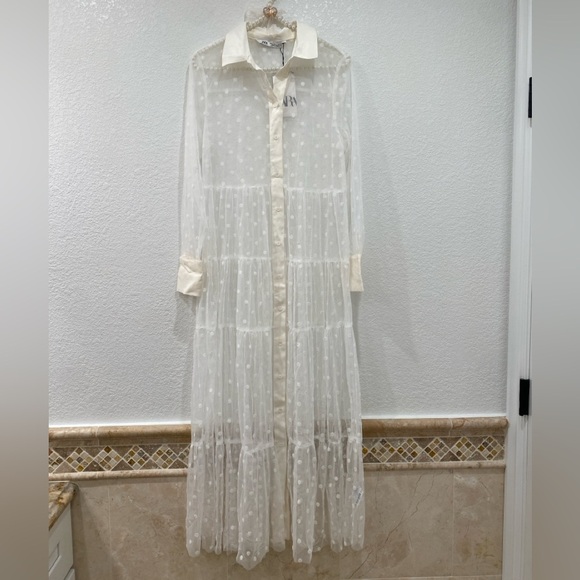 Zara mesh sheer tulle polka dots white dress size S NWT - Picture 2 of 8